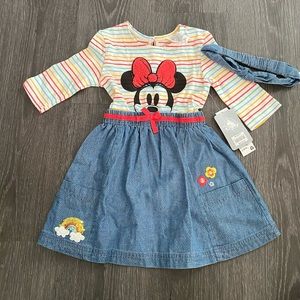 Girls Minnie Mouse Jean Dress with headband